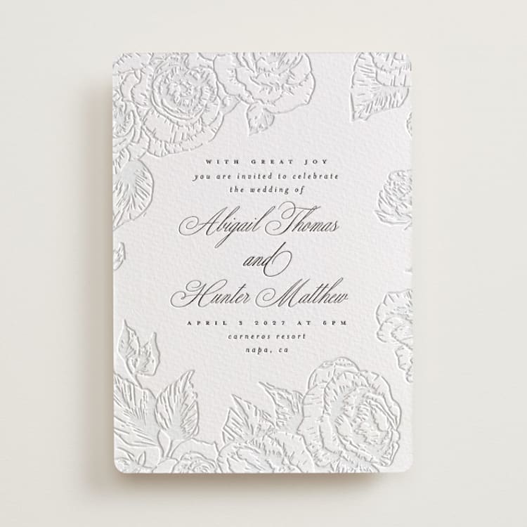 "Garden" - Letterpress Wedding Invitations in Soft Black by Leah Bisch - Front