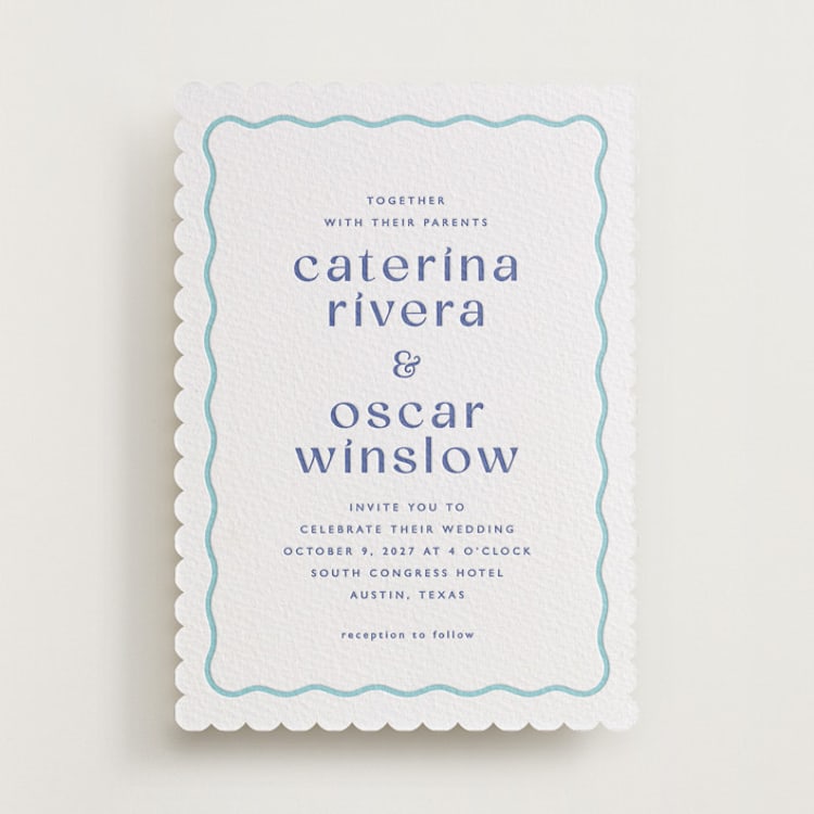 "With a Twist" - Letterpress Wedding Invitations in Mediterranean | Robin's Egg by Olivia Raufman - Front