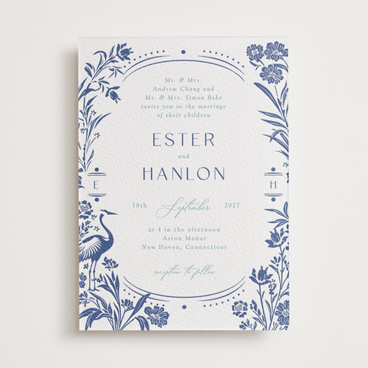 "Porcelain Garden" - Letterpress Wedding Invitations in Lapis | Robin's Egg by Corinne Malesic - Front