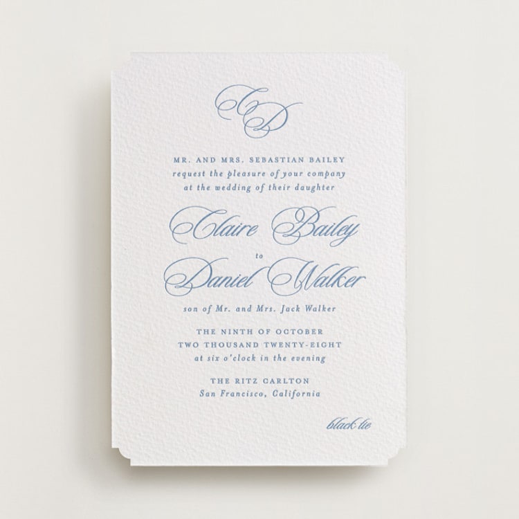 "Aristocratic" - Letterpress Wedding Invitations in Pacific Blue by Creo Study - Front
