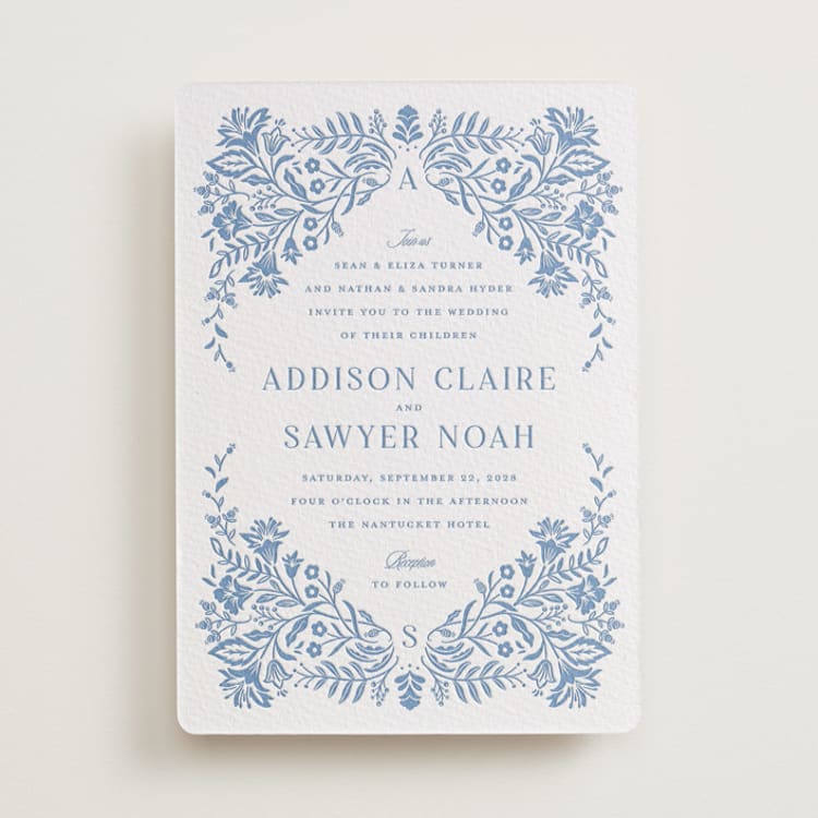 "Sweet Garden" - Letterpress Wedding Invitations in Pacific Blue by Erin German - Front