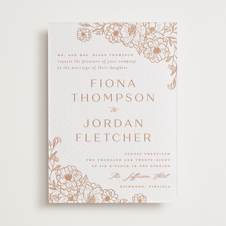 "Camellia.." - Letterpress Wedding Invitations in Sandstone by Vera Lim - Front