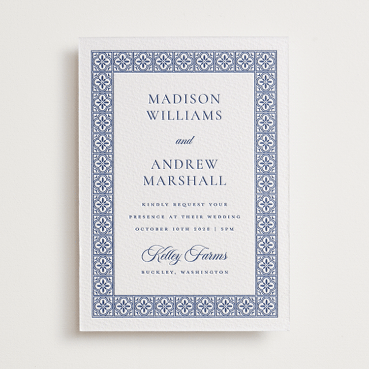 "Tiled" - Letterpress Wedding Invitations in Lapis by Angela Garrick - Front