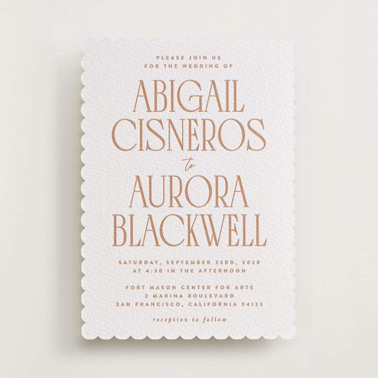 "title" - Letterpress Wedding Invitations in Sandstone by JoAnn Jinks - Front