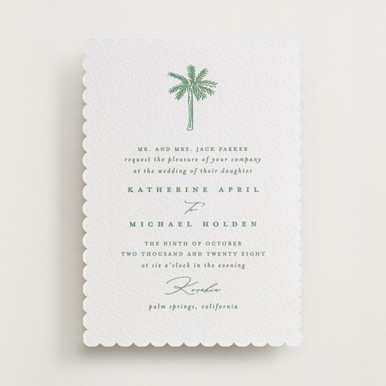 "Iconic" - Letterpress Wedding Invitations in Fern by Creo Study - Front