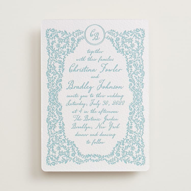 "Garden romance" - Letterpress Wedding Invitations in Robin's Egg by Creo Study - Front
