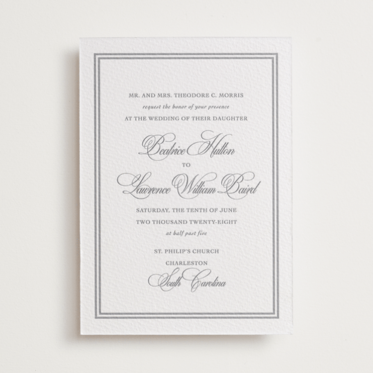 "Bradford" - Letterpress Wedding Invitations in Graphite by Megan Davis - Front