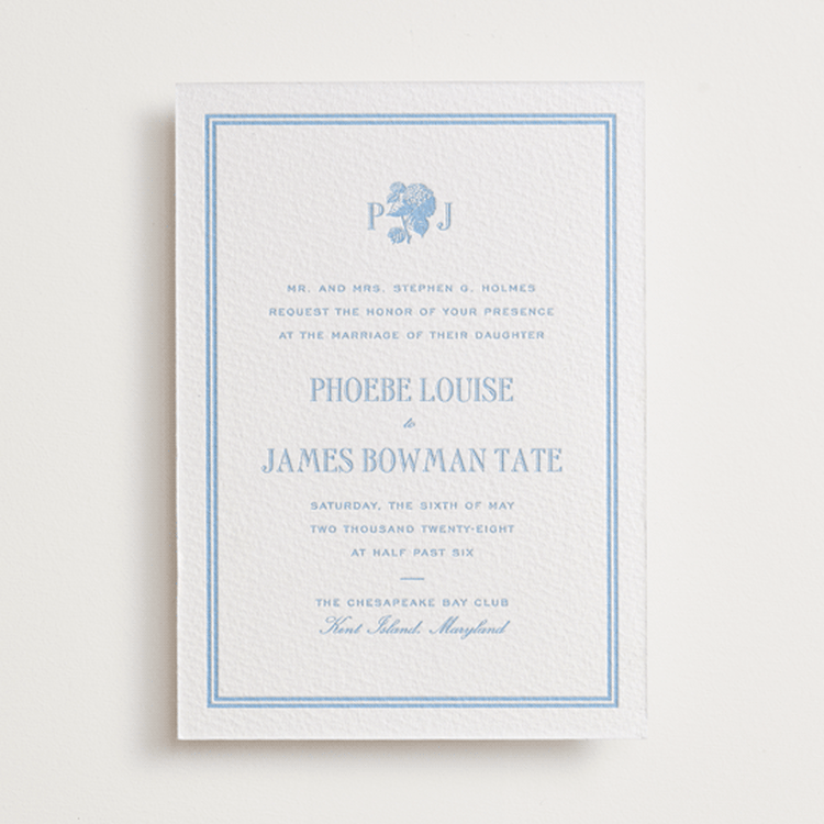 "Cheseapeake" - Letterpress Wedding Invitations in Vista by Megan Davis - Front