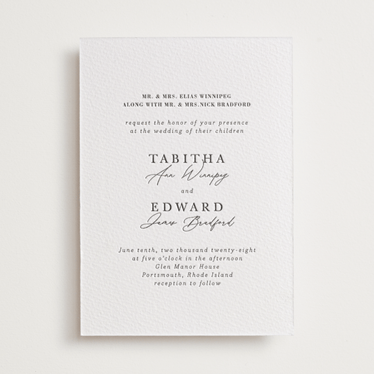 "Modern Classic" - Letterpress Wedding Invitations in Soft Black by Tamara Hilje - Front