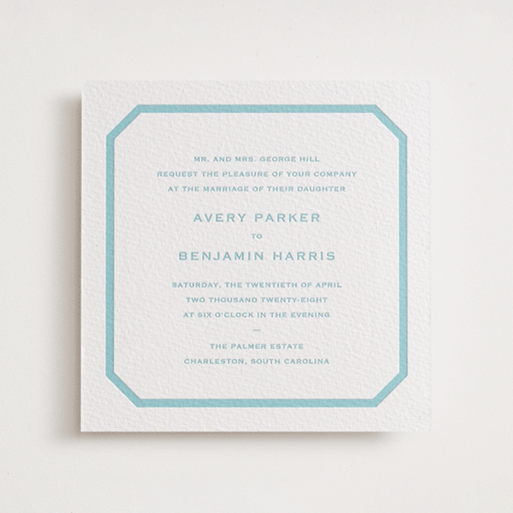 "Danbury" - Letterpress Wedding Invitations in Robin's Egg by Megan Davis - Front