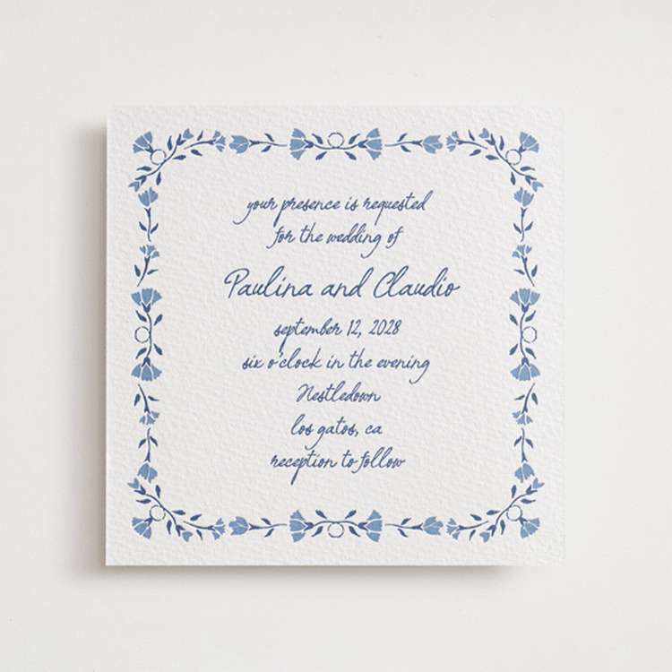 "Talavera" - Letterpress Wedding Invitations in Lapis | Pacific Blue by Tamara Hilje - Front