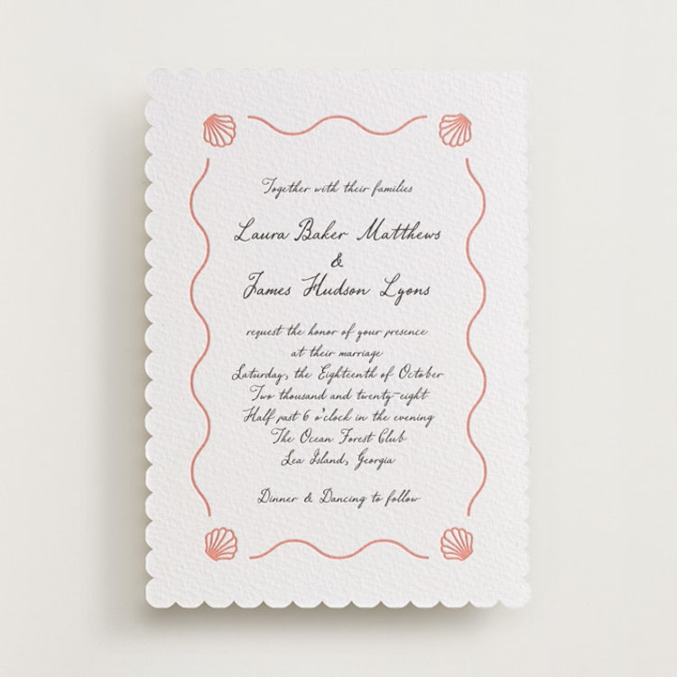 "Ocean Love" - Letterpress Wedding Invitations in Paloma | Soft Black by Alston Foster - Front