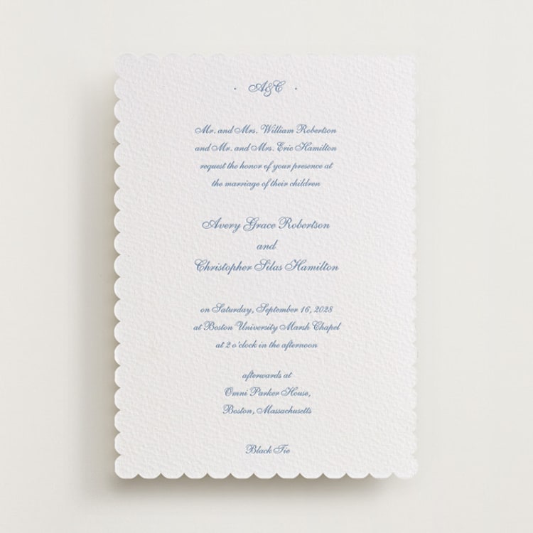 "Villa" - Letterpress Wedding Invitations in Pacific Blue by Blustery August - Front