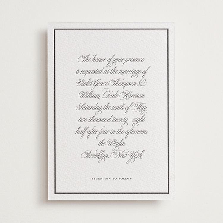 "The Day" - Letterpress Wedding Invitations in Soft Black by mo kelley - Front