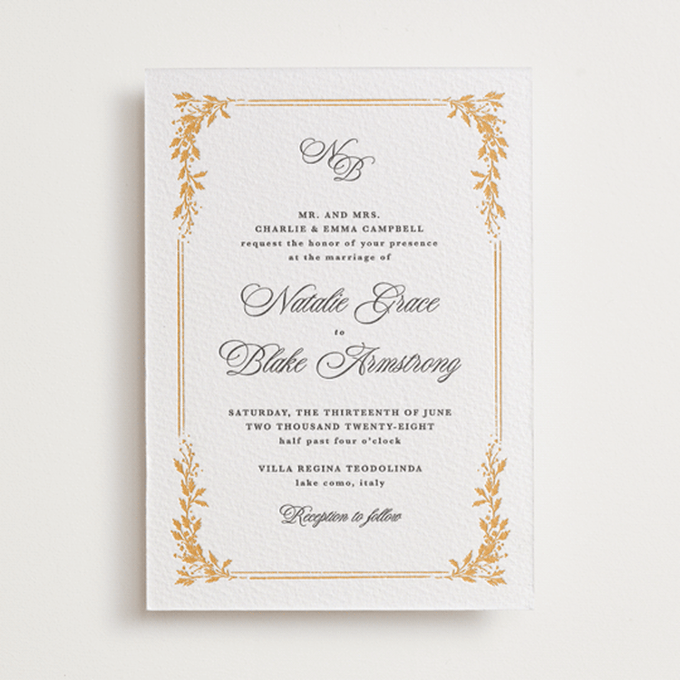 "Lake Como" - Letterpress Wedding Invitations in Maraschino | Soft Black by Kate Ahn - Front