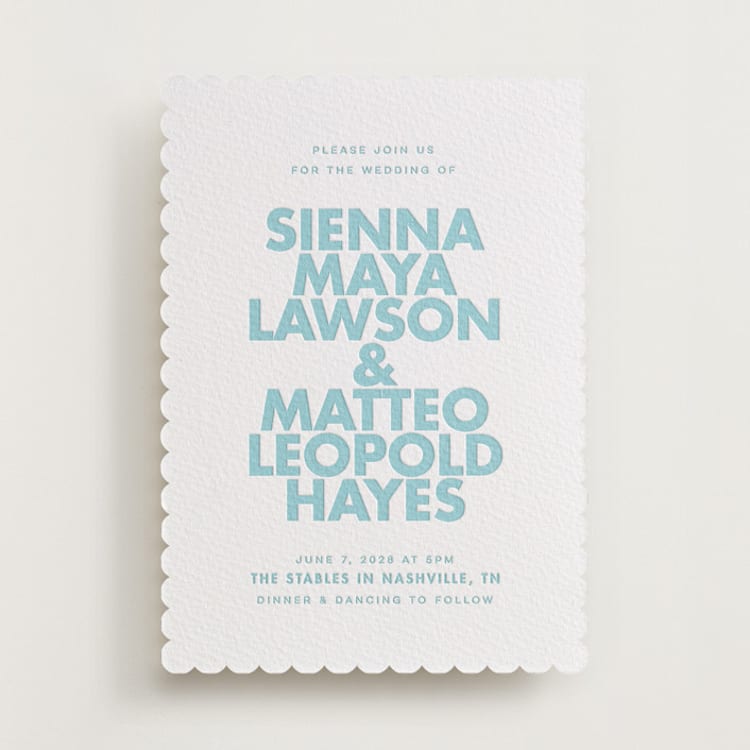 "Sienna" - Letterpress Wedding Invitations in Robin's Egg by Ellen Schlegelmilch - Front