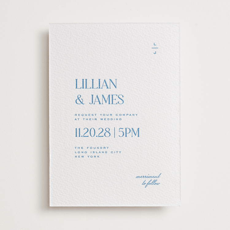 "Clarity" - Letterpress Wedding Invitations in Marine Blue by Heather Cairl - Front
