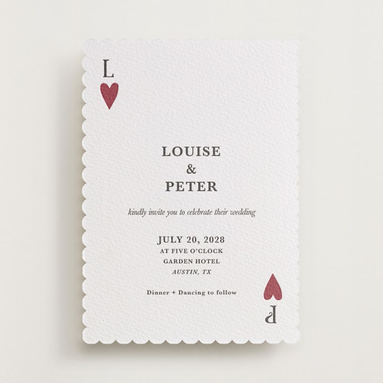 "Red Hearts" - Letterpress Wedding Invitations in Maraschino | Soft Black by Helena Vitto - Front