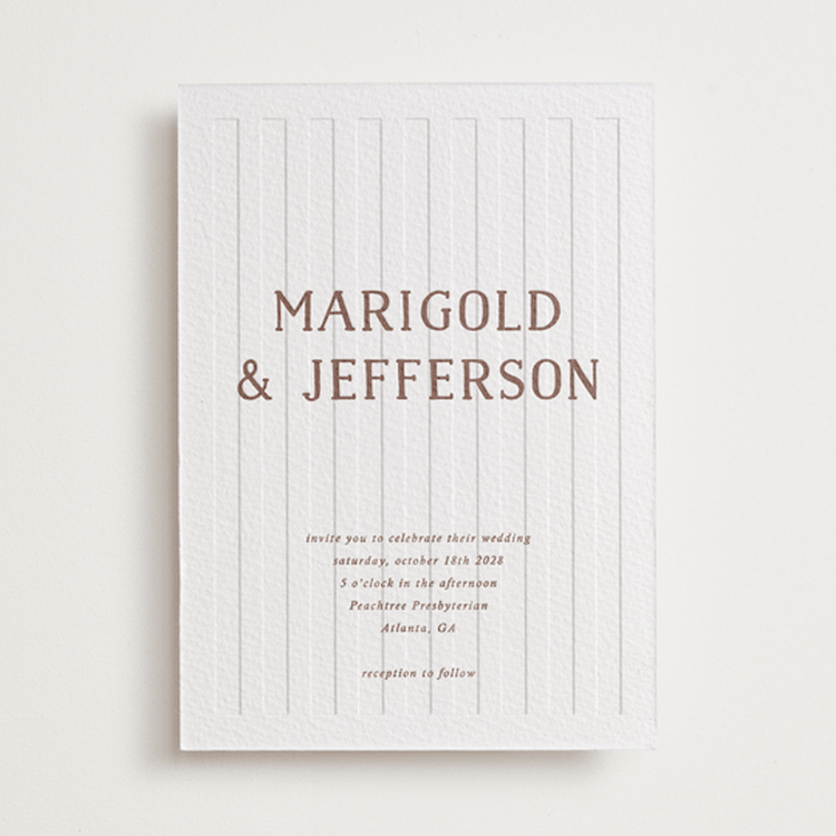 "Stripes" - Letterpress Wedding Invitations in Burnt Sienna by Kelly Watkins - Front
