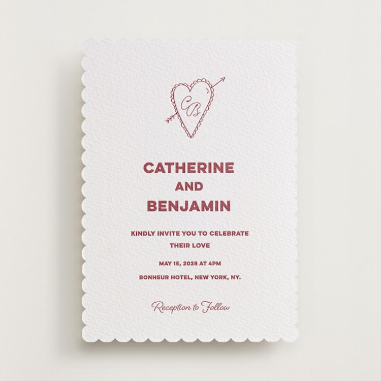 "Crazy Little Thing Called Love" - Letterpress Wedding Invitations in Maraschino by Helena Vitto - Front