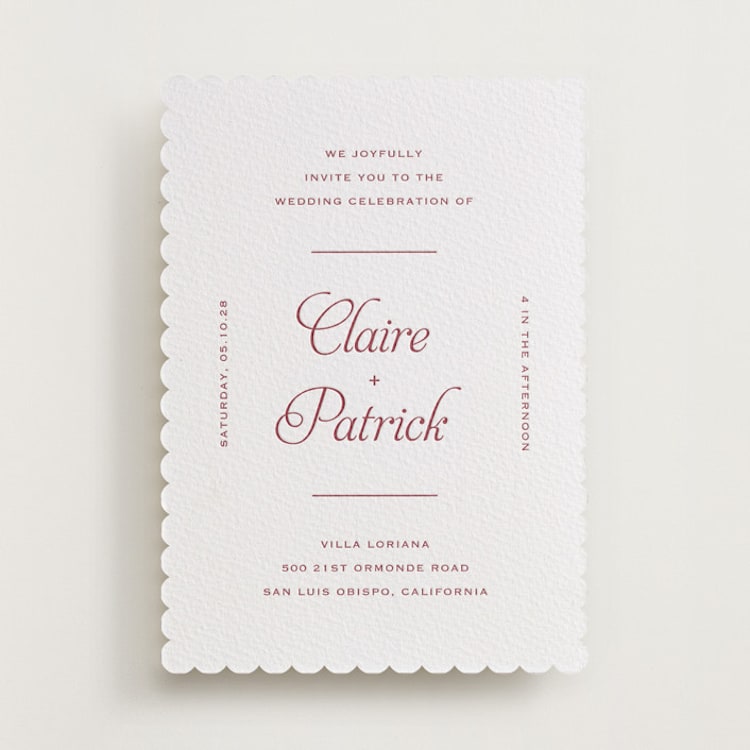 "Modernne" - Letterpress Wedding Invitations in Maraschino by Carolyn MacLaren - Front