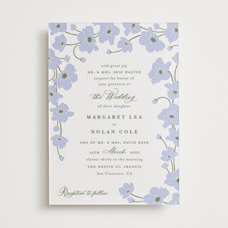 "Anemones" - Letterpress Wedding Invitations in Vista | Artichoke by letterfix - Front