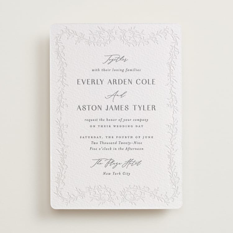 "Delicately" - Letterpress Wedding Invitations in Smoke | Blind Deboss by Nicoletta Savod - Front