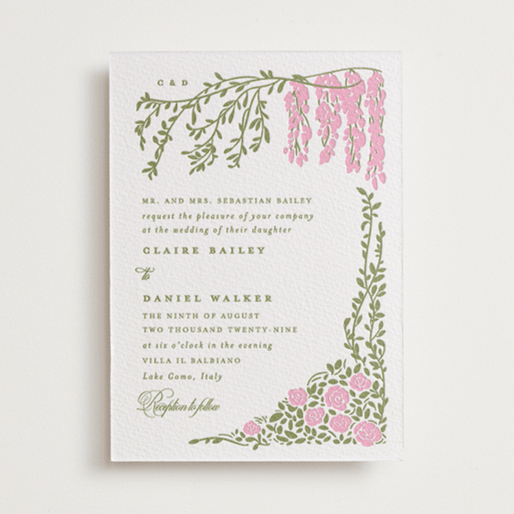 "Vintage Blooms" - Letterpress Wedding Invitations in Olive | Lotus by Creo Study - Front