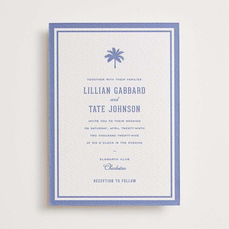 "preston" - Letterpress Wedding Invitations in Bluebell by Sara Hicks Malone - Front