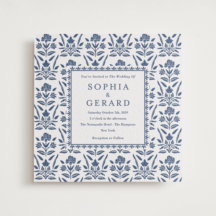 "Pressed Motif" - Letterpress Wedding Invitations in Blueberry by Oma N. Ramkhelawan - Front