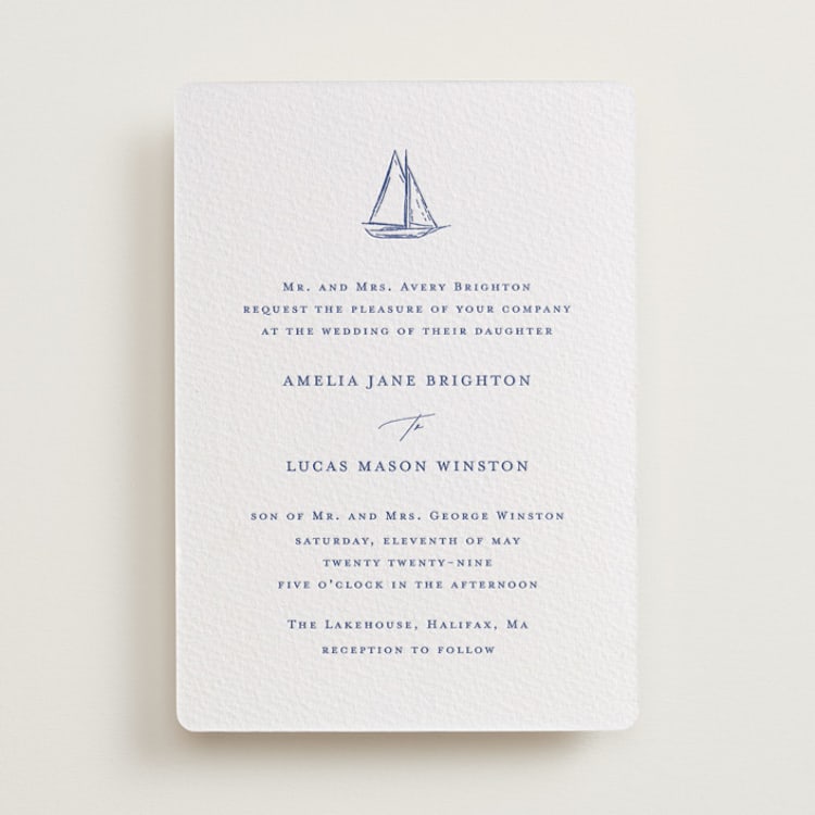 "Mariner" - Letterpress Wedding Invitations in Lapis by Jelena Vuletic - Front