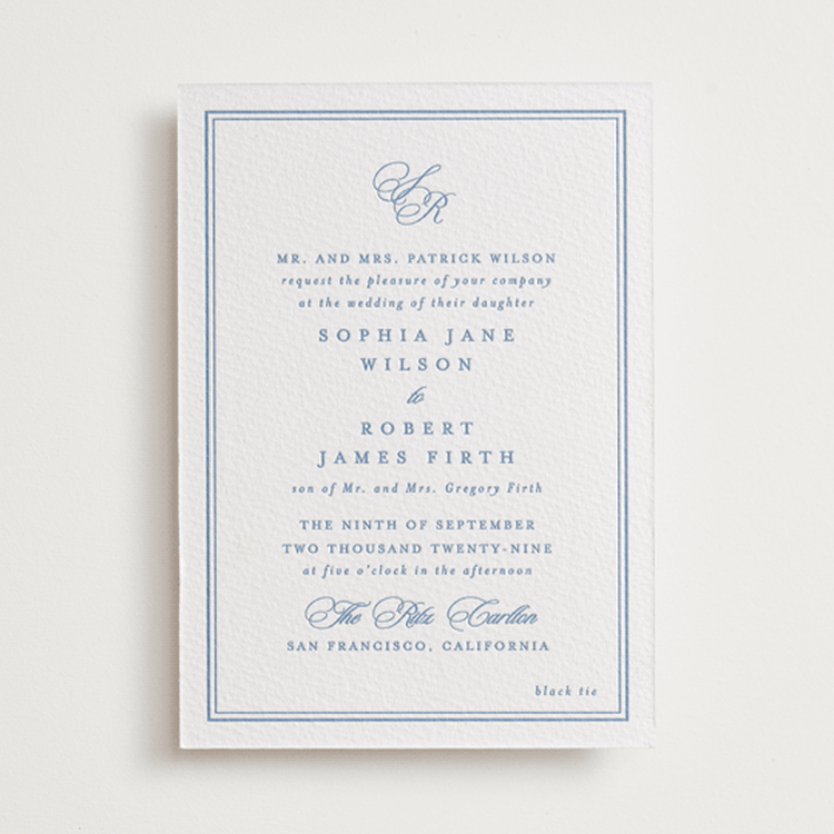 "POSH" - Letterpress Wedding Invitations in Pacific Blue by Creo Study - Front