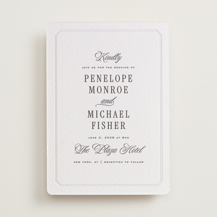 "Outlined" - Letterpress Wedding Invitations in Soft Black by Leah Bisch - Front