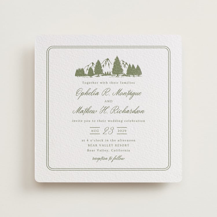 "Summit Meadows" - Letterpress Wedding Invitations in Olive by Ana Sharpe - Front
