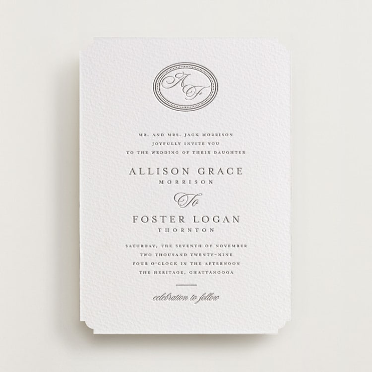 "Haverly" - Letterpress Wedding Invitations in Graphite by Jessica Williams - Front