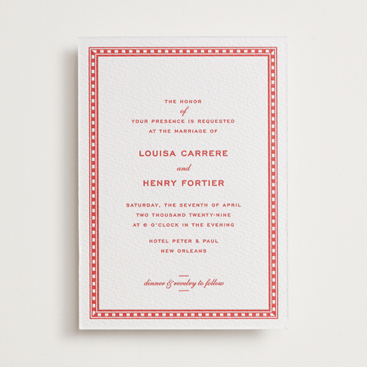 "Larkin" - Letterpress Wedding Invitations in Ruby by Megan Davis - Front