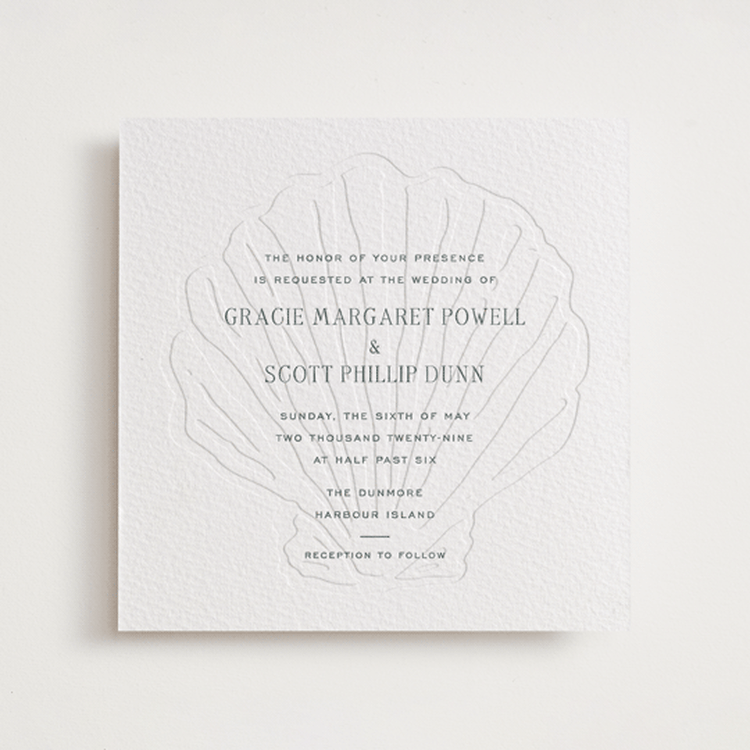 "Isle" - Letterpress Wedding Invitations in Fern | Blind Deboss by Megan Davis - Front