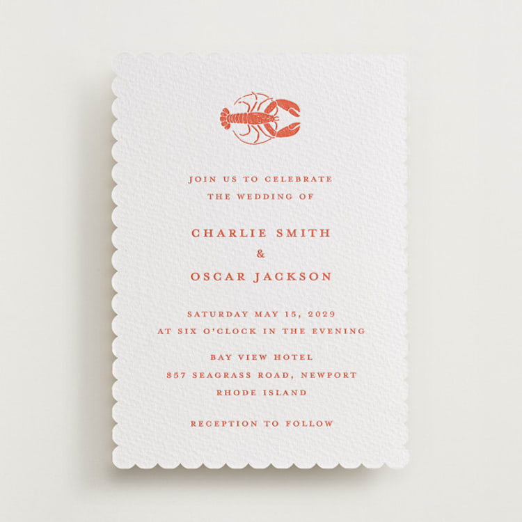 "lobster" - Letterpress Wedding Invitations in Poppy by Pippa Shaw - Front
