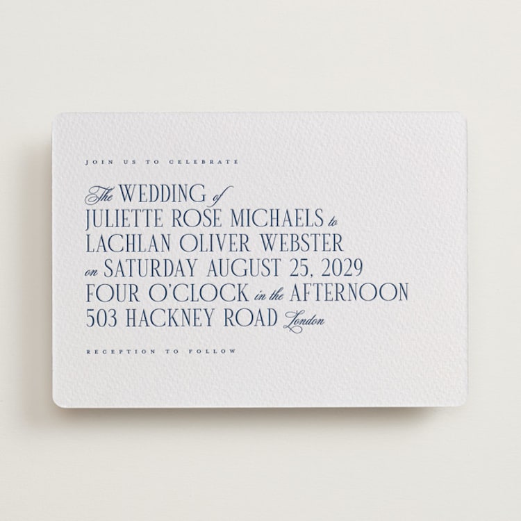 "London" - Letterpress Wedding Invitations in Blueberry by Hudson meet Rose - Front