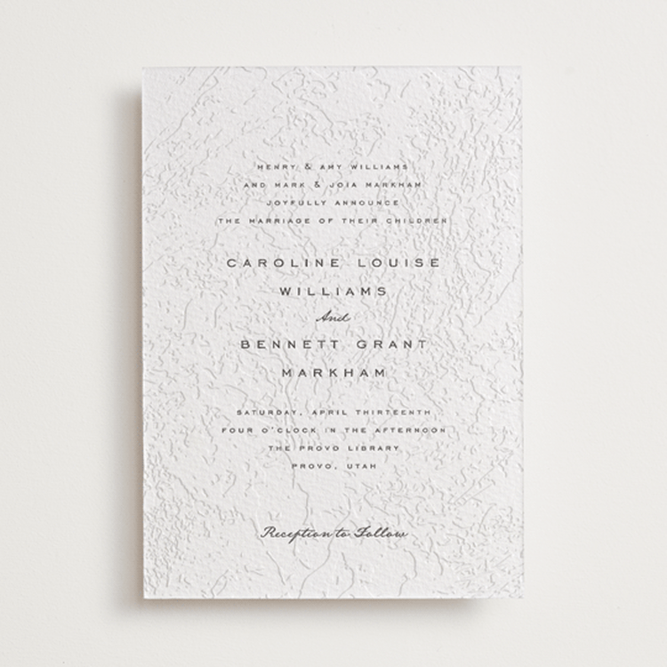 "Subtle Marble" - Letterpress Wedding Invitations in Soft Black | Blind Deboss by Erin L. Wilson - Front