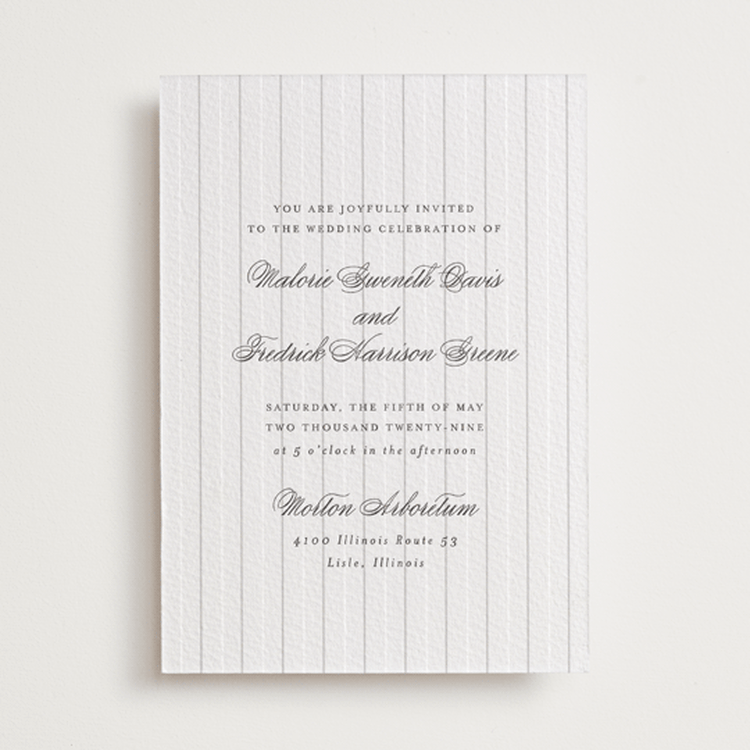 "Striped" - Letterpress Wedding Invitations in Soft Black by Baumbirdy - Front