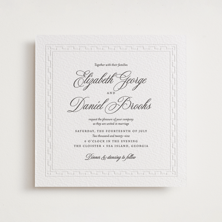 "Infinite" - Letterpress Wedding Invitations in Soft Black | Blind Deboss by Alston Foster - Front
