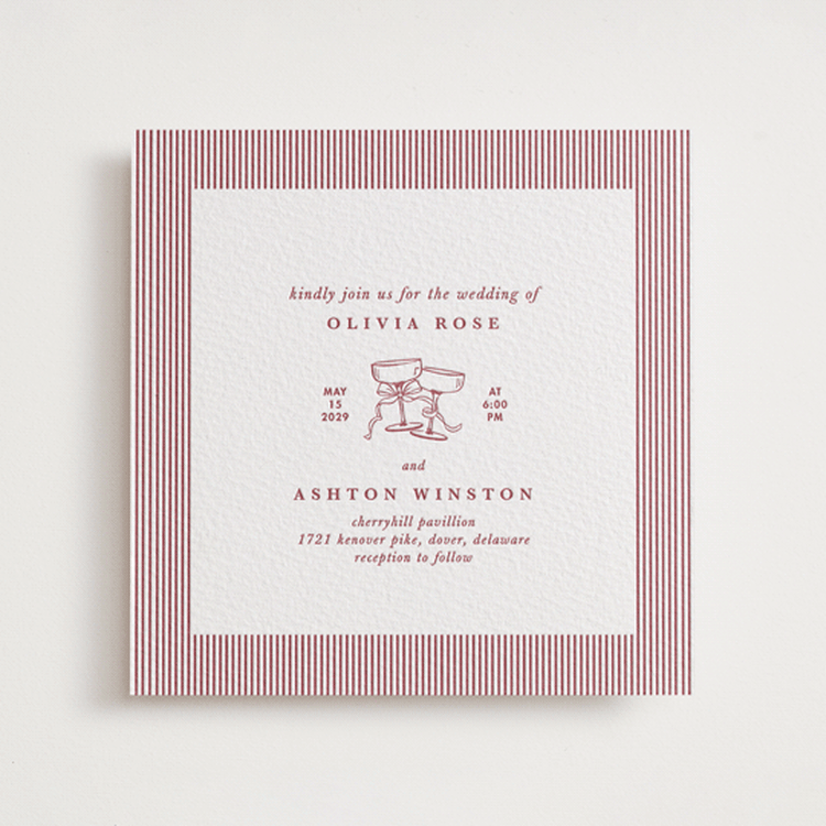 "Classic Cherries" - Letterpress Wedding Invitations in Maraschino by Charter Oaks Creative - Front