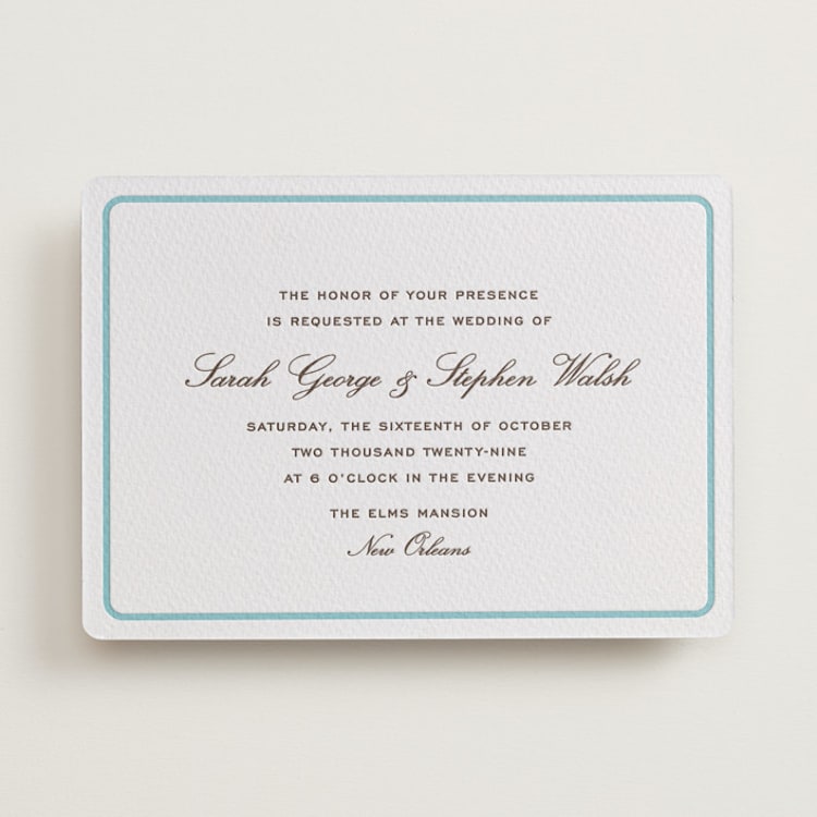 "Aperitif" - Letterpress Wedding Invitations in Robin's Egg | Cacao Bean by Megan Davis - Front