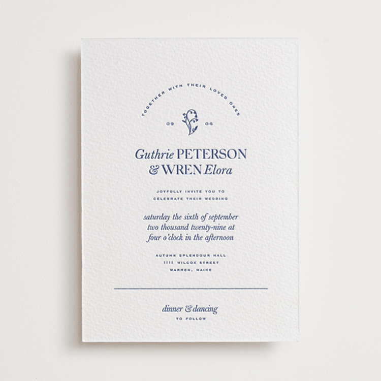 "bluebell dinner" - Letterpress Wedding Invitations in Lapis by Bramble Studio - Front
