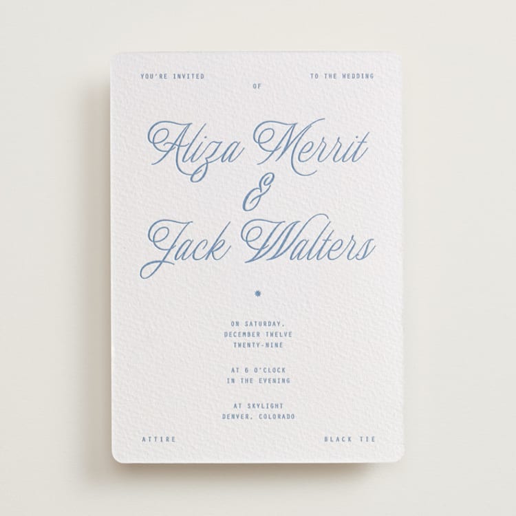 "Cheers" - Letterpress Wedding Invitations in Pacific Blue by Blustery August - Front