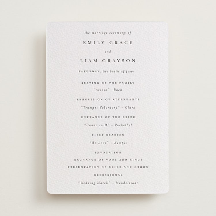"A Thousand Years" - Letterpress Wedding Programs in Soft Black by Design Lotus - Front
