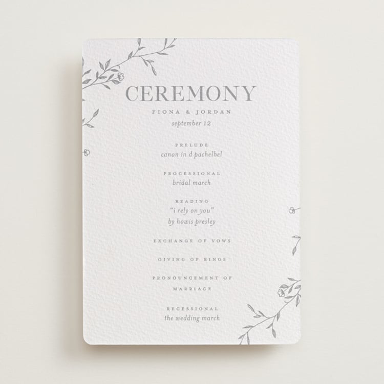 "Jasmine" - Letterpress Wedding Programs in Granite by Vera Lim - Front