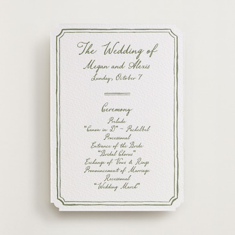 "Handwritten" - Letterpress Wedding Programs in Artichoke by Cass Loh - Front