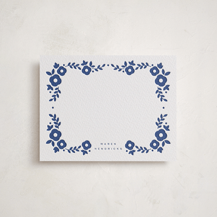 "Floral Edge" - Personalized Stationery Cards in Lapis by Emily Sabol Goss - Front